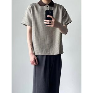 [012]撞色千鸟格翻领polo衫短袖休闲百搭T恤A079-S233-P35图片