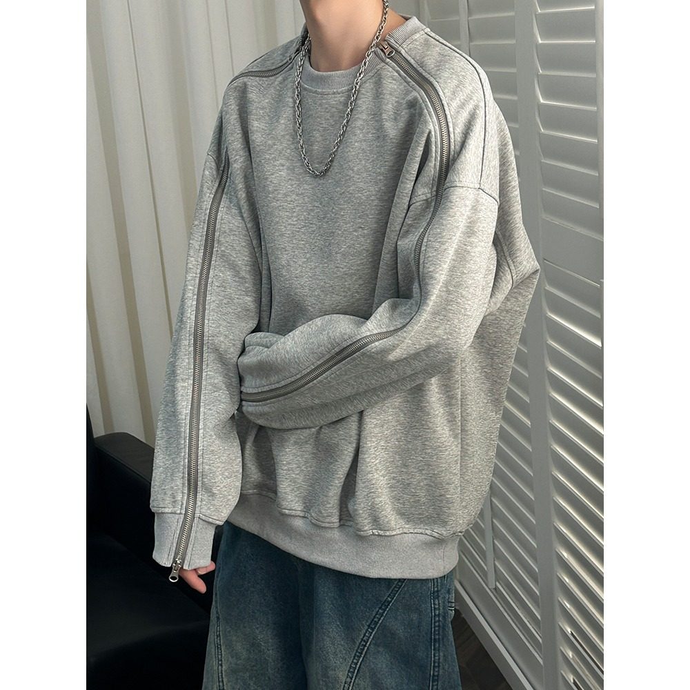 【12】双拉链灰色圆领卫衣男春秋款A079-6785-P44图片