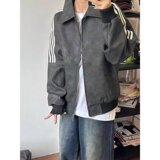 【网23】三条杠拼接立领运动夹克男宽松卫衣外套A079-J451-P63，男装夹克，电商A079