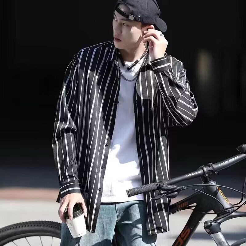 [006]条纹衬衫男士休闲长袖衬衣宽松外套A079-U6642-P35,男装衬衫,电商A079