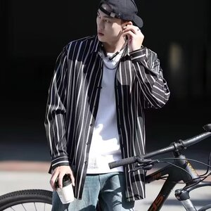 [006]条纹衬衫男士休闲长袖衬衣宽松外套A079-U6642-P35图片