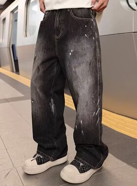 [008]牛仔裤男宽松阔腿直筒裤休闲刺绣长裤A079- N3964-P48