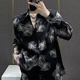 [006]印花烫钻长袖衬衫男士时尚潮流垂感宽松衬衣A079-CS225-P43，男装衬衫，电商A079