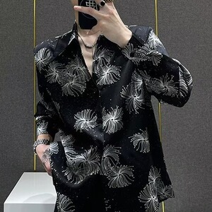 [006]印花烫钻长袖衬衫男士时尚潮流垂感宽松衬衣A079-CS225-P43图片