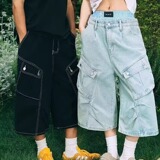 [008]牛仔短裤男女夏多口袋裤子宽松水洗阔腿七分裤A079-B026-P44，男装牛仔裤，电商A079