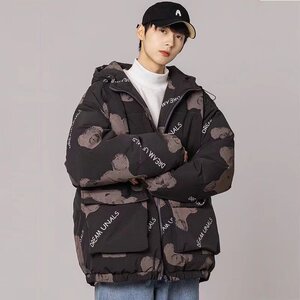 棉服男秋冬季印花小熊外套男潮牌宽松情侣装棉衣A079-4566-P75图片
