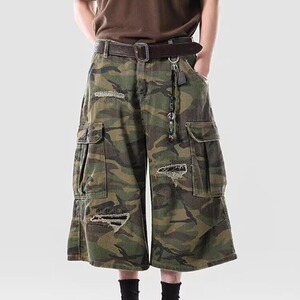 [008]迷彩风格牛仔短裤男款夏宽松阔腿七分裤A079-B122-P44，男装牛仔裤，电商A079