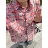 【网3】刺绣格子衬衫男女秋季长袖翻领衬衣A079-CS106-P42，男装衬衫，电商A079
