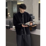 【3】格子拼接开衫毛衣男秋冬季假两件针织衫外套A079-M203-P72，男装针织衫/毛衣，电商A079