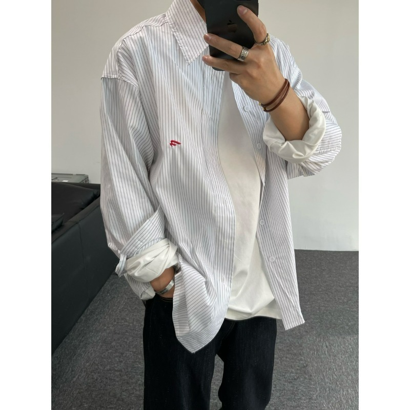 【26】细条纹衬衫刺绣学院长袖防晒休闲衬衣A079-CS2260-P41，男装防晒衣，电商A079