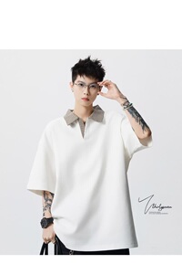 [012]假两件高质格纹翻领POLO衫男宽松上衣潮流A079-S243-P30图片