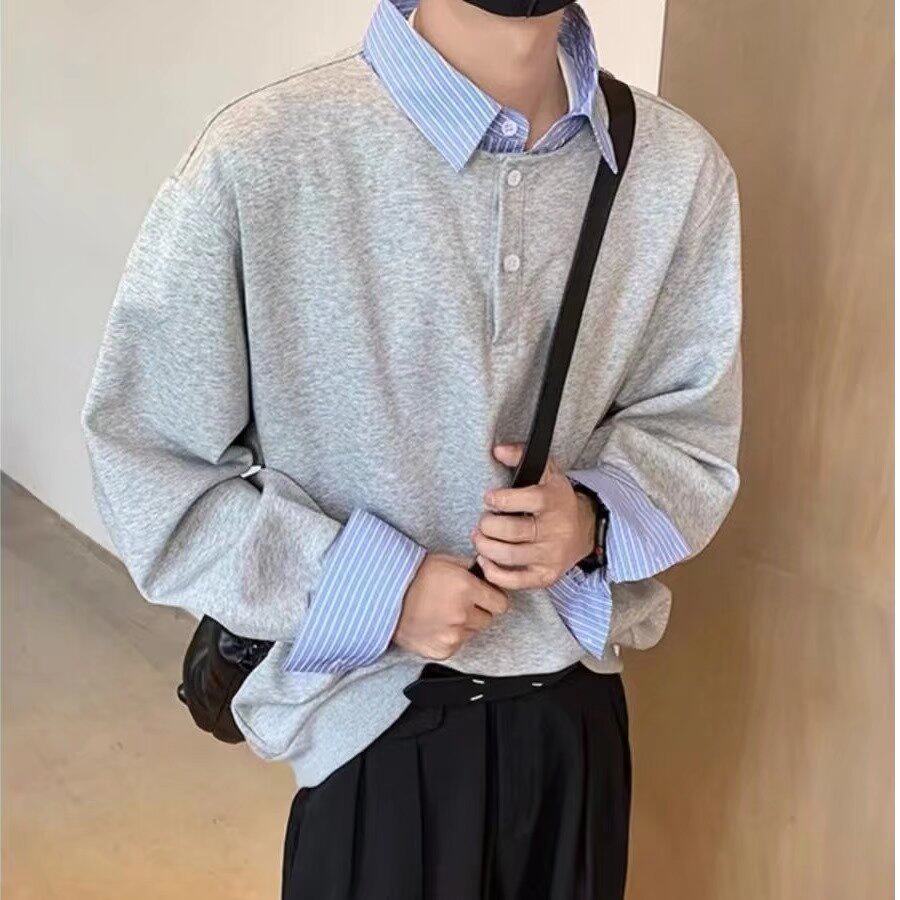 [004]假两件条纹衬衫男正肩长袖t恤A079-A08-P39,男装T恤,电商A079