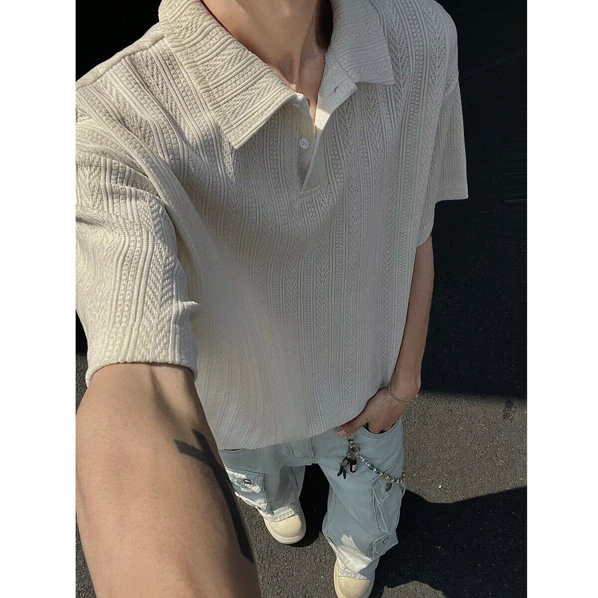 [012]麦穗纹提花polo领短袖t恤男半截袖上衣百搭A079-D925-P35,男装T恤,电商A079