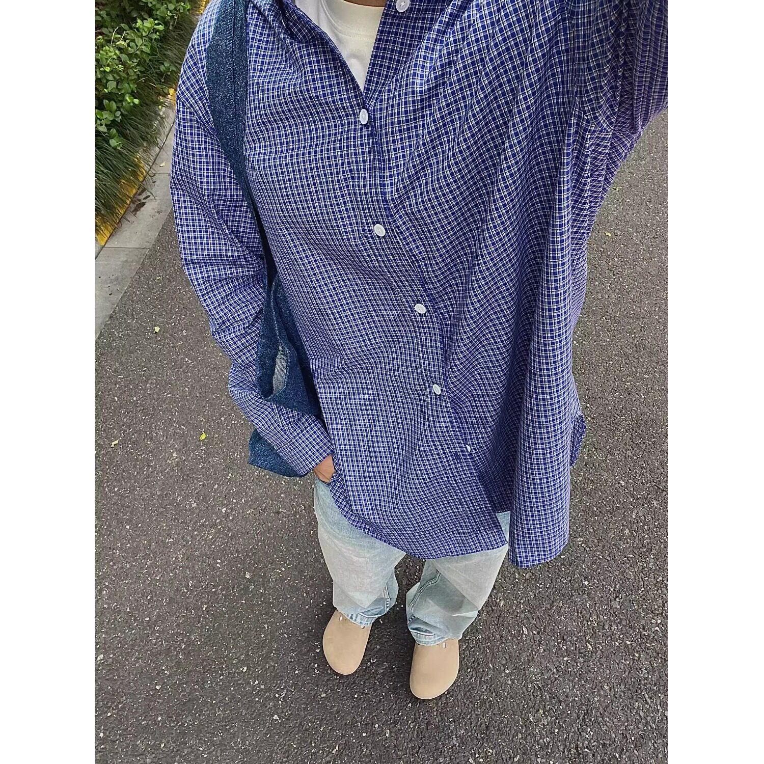 【网图有货11】蓝色格子衬衫长袖男女款A079-C80-28,男装衬衫,电商A079