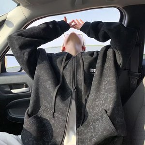男款灰色帽带帽拉链外套连帽开衫卫衣男A79-D716-P55【网络图1】图片