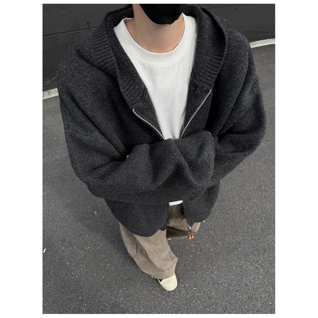 【226】秋冬连帽开衫男女宽松老钱风纯色毛衣外套A079-MY628-P55,男装针织衫/毛衣,电商A079