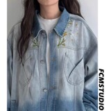 [008]牛仔外套男女文艺宽松花卉刺绣夹克上衣A079-JK8973-P68，男装工装外套，电商A079