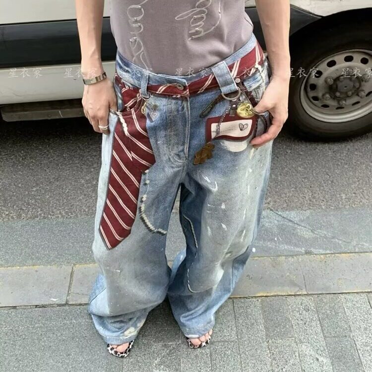 【119】牛仔裤男女做旧宽松显瘦垂感拖地裤A079-9015-P54,男装牛仔裤,电商A079