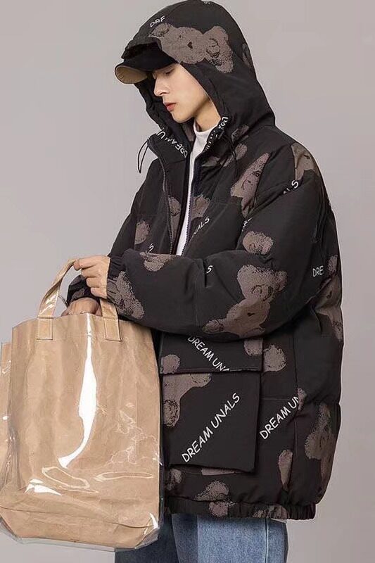 棉服男秋冬季印花小熊外套男潮牌宽松情侣装棉衣A079-4566-P75,男装棉衣,电商A079