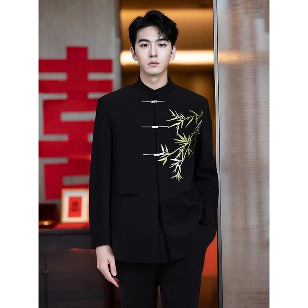 【98】2025新中式立领翠竹刺绣民族风中山装外套男A079-1117-P57，男装民族服装，电商A079