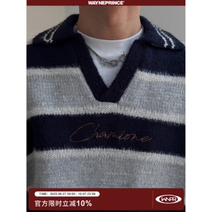 【网7】撞色v领针织衫翻领毛衣男潮流宽松A079-MY9818-P58图片