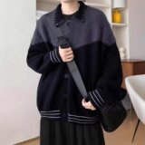 【211】撞色拼接毛衣外套男翻领针织开衫A0789-MY205-P57，男装针织衫/毛衣，电商A079