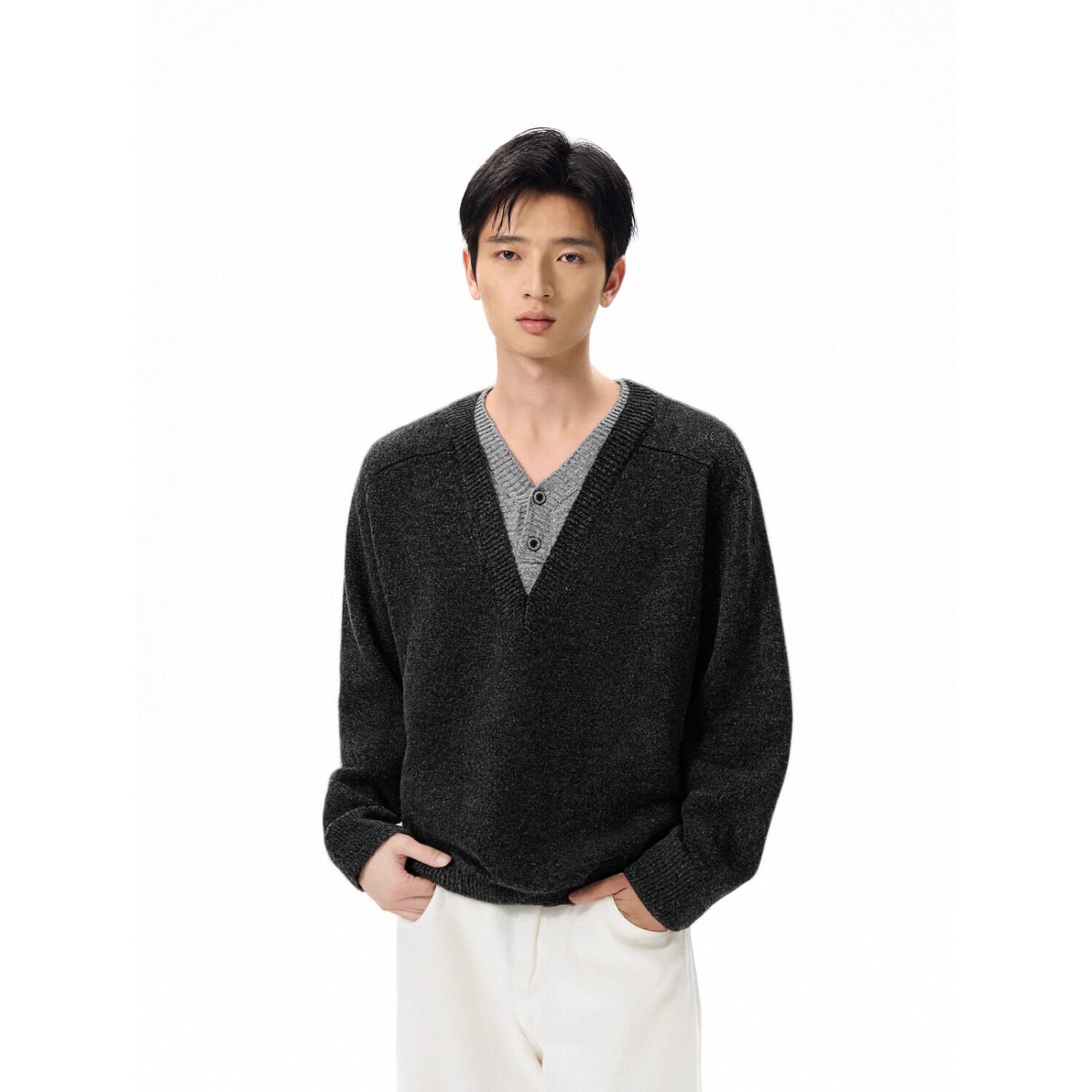 【网13】假两件针织衫男装外套A079-M5346-P60,男装针织衫/毛衣,电商A079