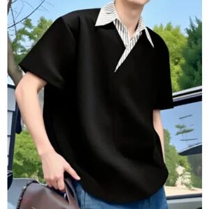 [012]假两件衬衫领短袖T恤男polo领宽松凉感半袖A079-T67-P34图片