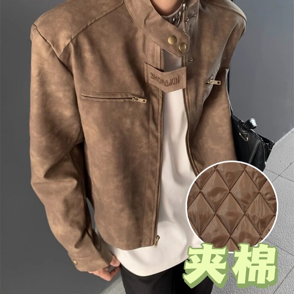【网7】夹克女短款潮牌夹棉服垫肩外套秋冬A079-M8042-P67-82，男装夹克，电商A079