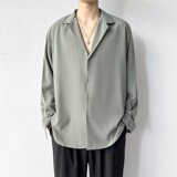 [006]古巴领纯色衬衫男长袖商务休闲垂坠感免烫衬衣A079-C04-P30，男装衬衫，电商A079