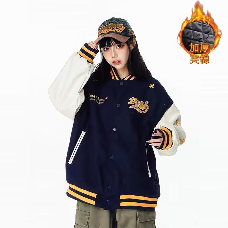 【001】5加绒加厚条纹撞色棒球服插肩袖外套夹克A078-J2512-P74图片
