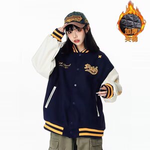 【001】5加绒加厚条纹撞色棒球服插肩袖外套夹克A078-J2512-P74图片
