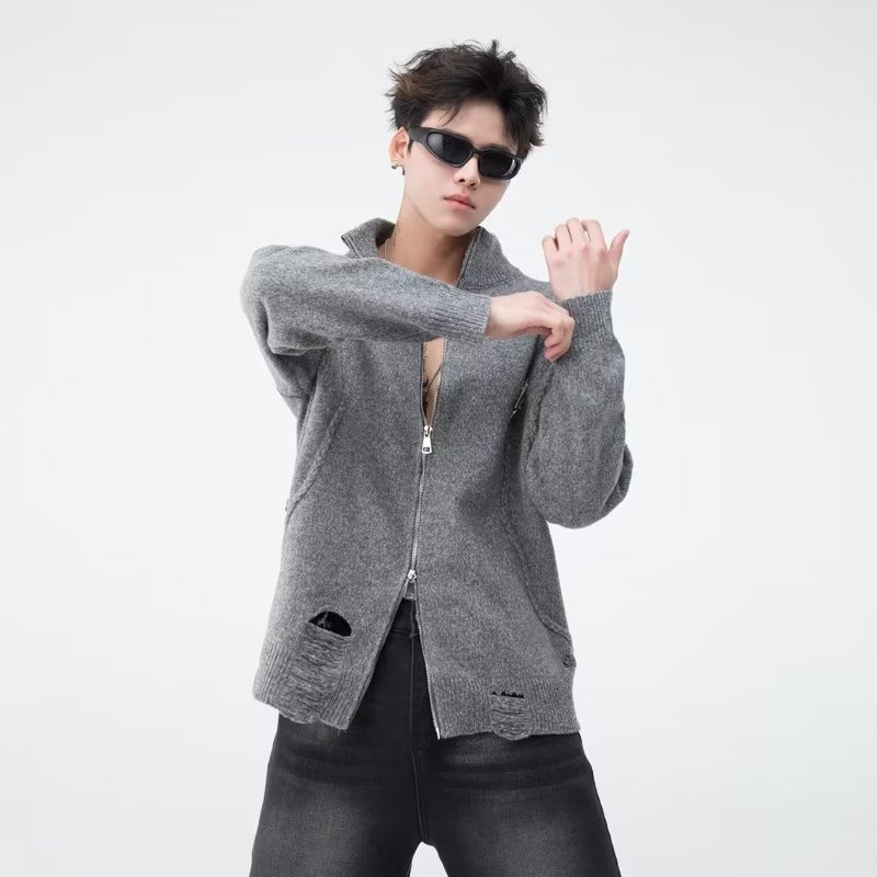 【58】5破洞立领开衫外套古双拉链A079-D43-P47，女装短外套，电商A079