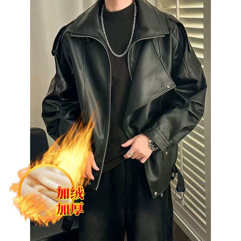 [【网15】加绒加厚皮夹克新款宽松A079-J5211-P95加绒加厚，男装夹克，电商A079
