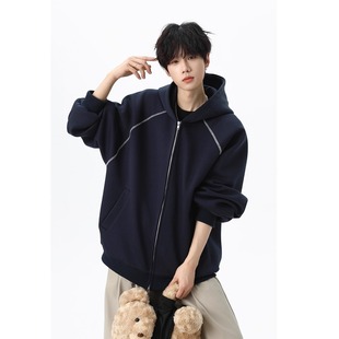 197 WY0018 5开衫 A079 P55 连帽卫衣男秋高街百搭宽松拼接帽衫