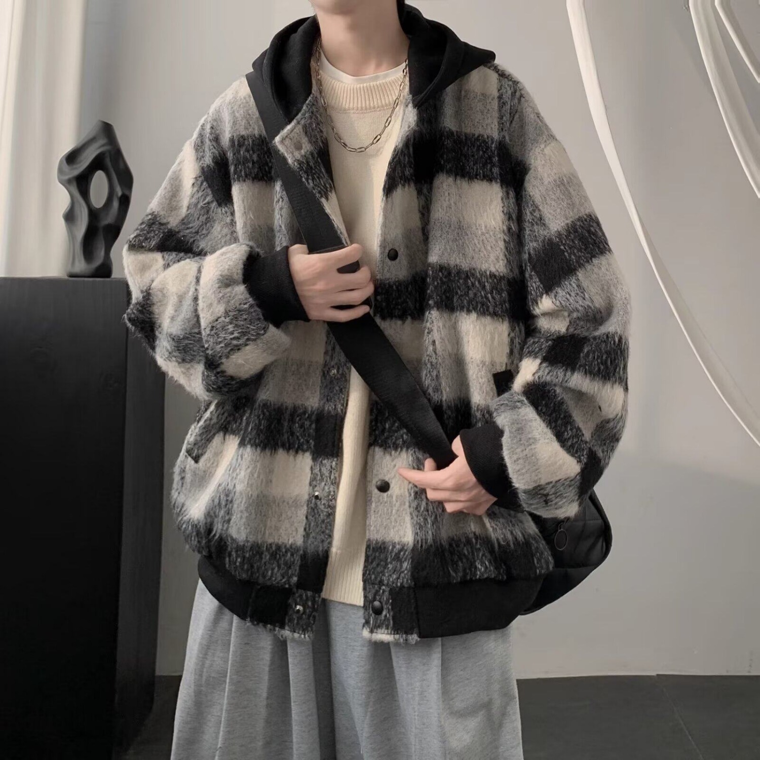 【079】男士毛呢外套含羊毛短格子夹克男装连帽A079-1037-P59,男装夹克,电商A079 【079】男士毛呢外套含羊毛短格子夹克男装连帽A079-1037-P59,男装夹克,电商A079