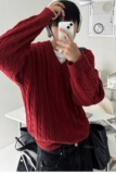【126】羊毛复古麻花毛衣男宽松酒红色针织上衣A079-MY018-P51，男装针织衫/毛衣，电商A079
