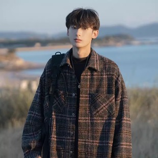 249 Y29 5毛呢潮牌格子衬衫 情侣百搭休闲外套A079 P51 男长袖