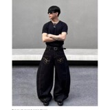 【008】刺绣弯刀牛仔裤宽松阔腿长裤男女A079-7826-P50，男装牛仔裤，电商A079