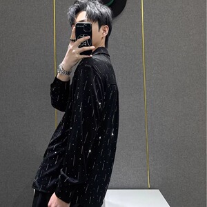 [006]男潮流休闲百搭烫钻宽松衬衫男纯色长袖衬衣A079-CS226-P42图片