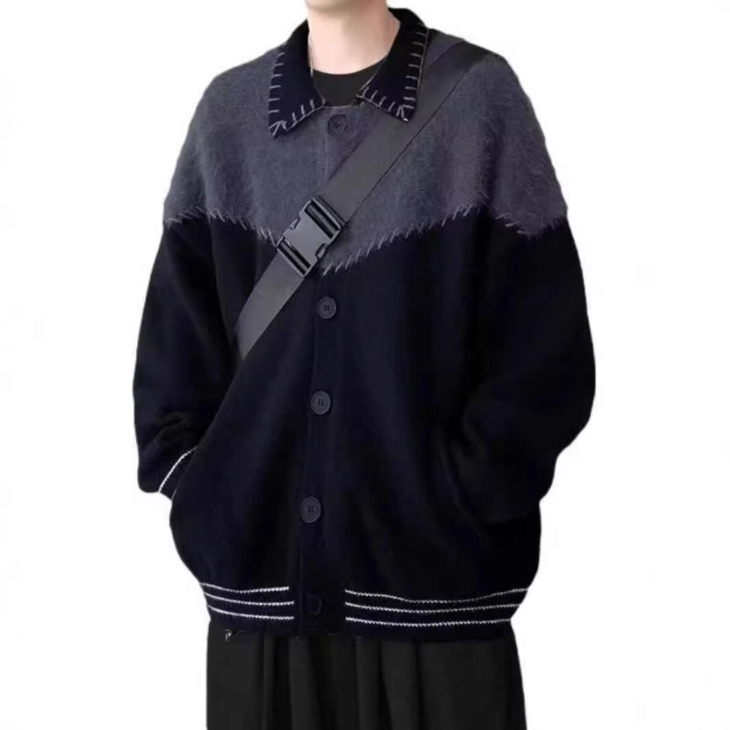 【211】撞色拼接毛衣外套男翻领针织开衫A0789-MY205-P57,男装针织衫/毛衣,电商A079