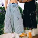 [008]牛仔短裤男女夏多口袋裤子宽松水洗阔腿七分裤A079-B026-P44，男装牛仔裤，电商A079