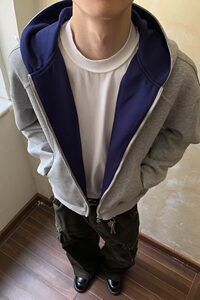 【283】5新款连帽卫衣开衫男女撞色情侣帽衫外套A079-WY01-P49图片