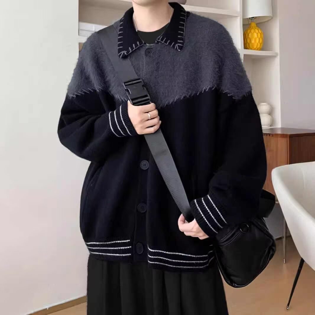 【211】5撞色拼接毛衣外套男翻领针织开衫A0789-MY205-P57图片