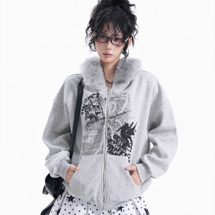 【网136】加厚毛领连帽卫衣开衫外套情侣款秋冬潮A079-W51-P53,女装短外套,电商A079