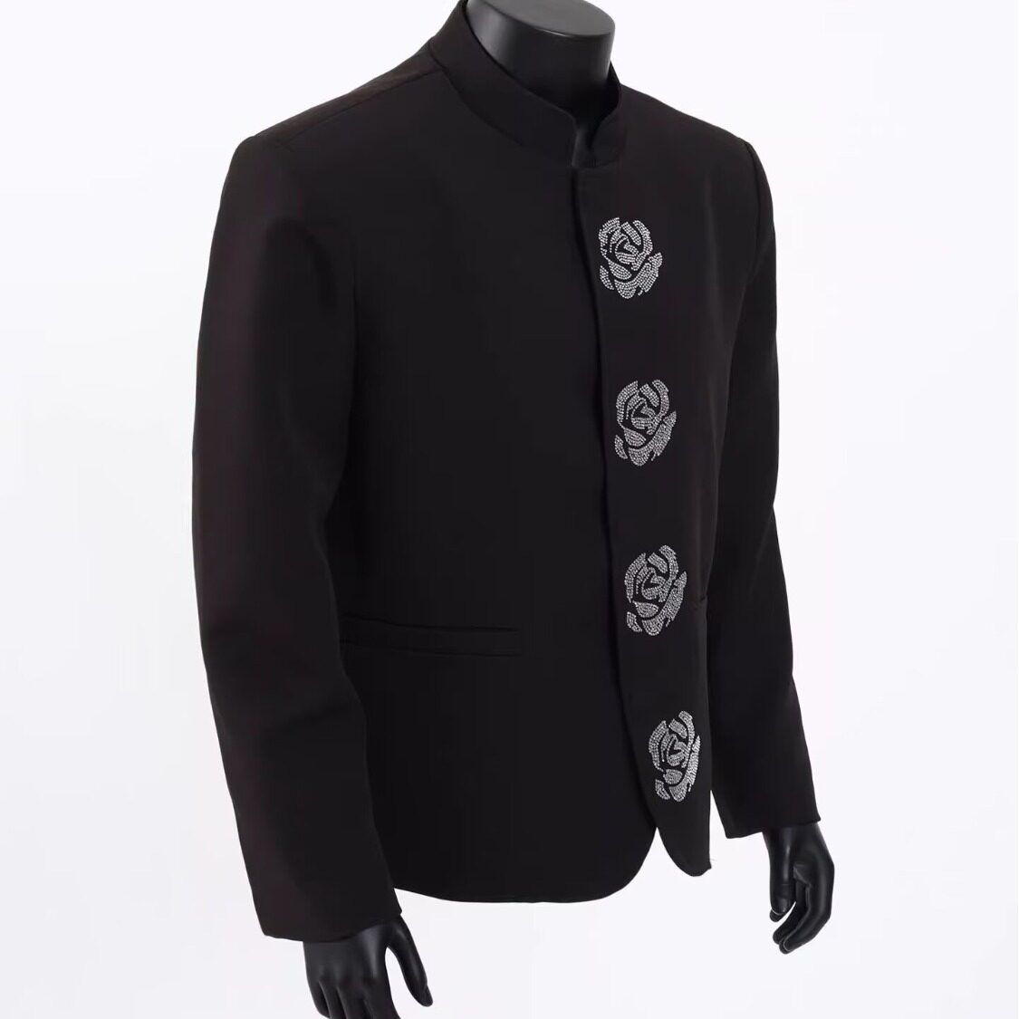 [001]立领黑色西装外套男烫钻花朵重工垫肩西服A079-XZ034-P65,男装西服套装,电商A079