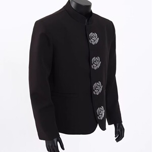 [001]立领黑色西装外套男烫钻花朵重工垫肩西服A079-XZ034-P65图片