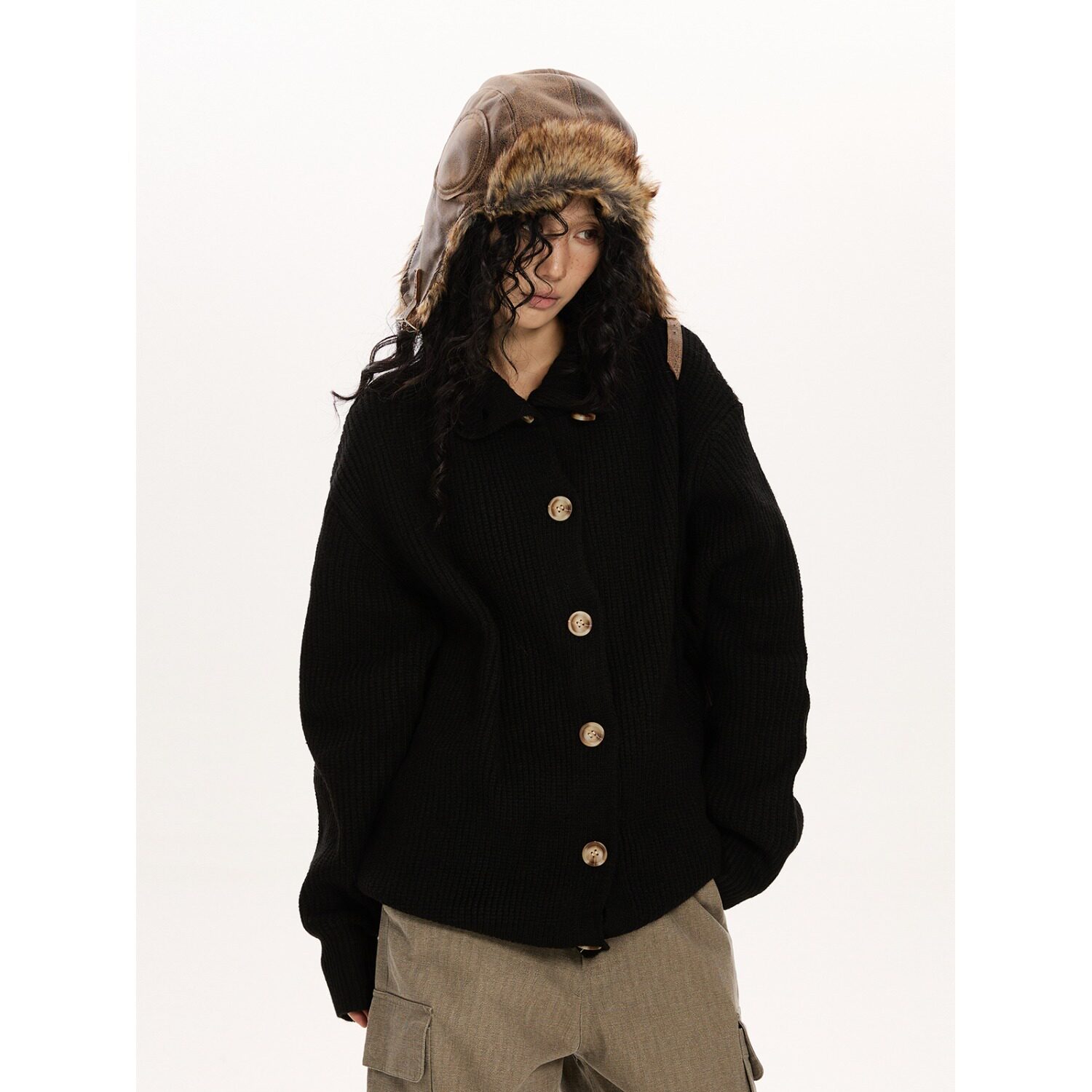 【网5】2秋冬老钱风纽扣立领复古毛衣织外套潮A079-MY412-P54，男装针织衫/毛衣，电商A079