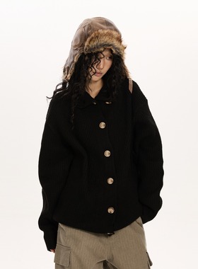 【网5】2秋冬老钱风纽扣立领复古毛衣织外套潮A079-MY412-P54