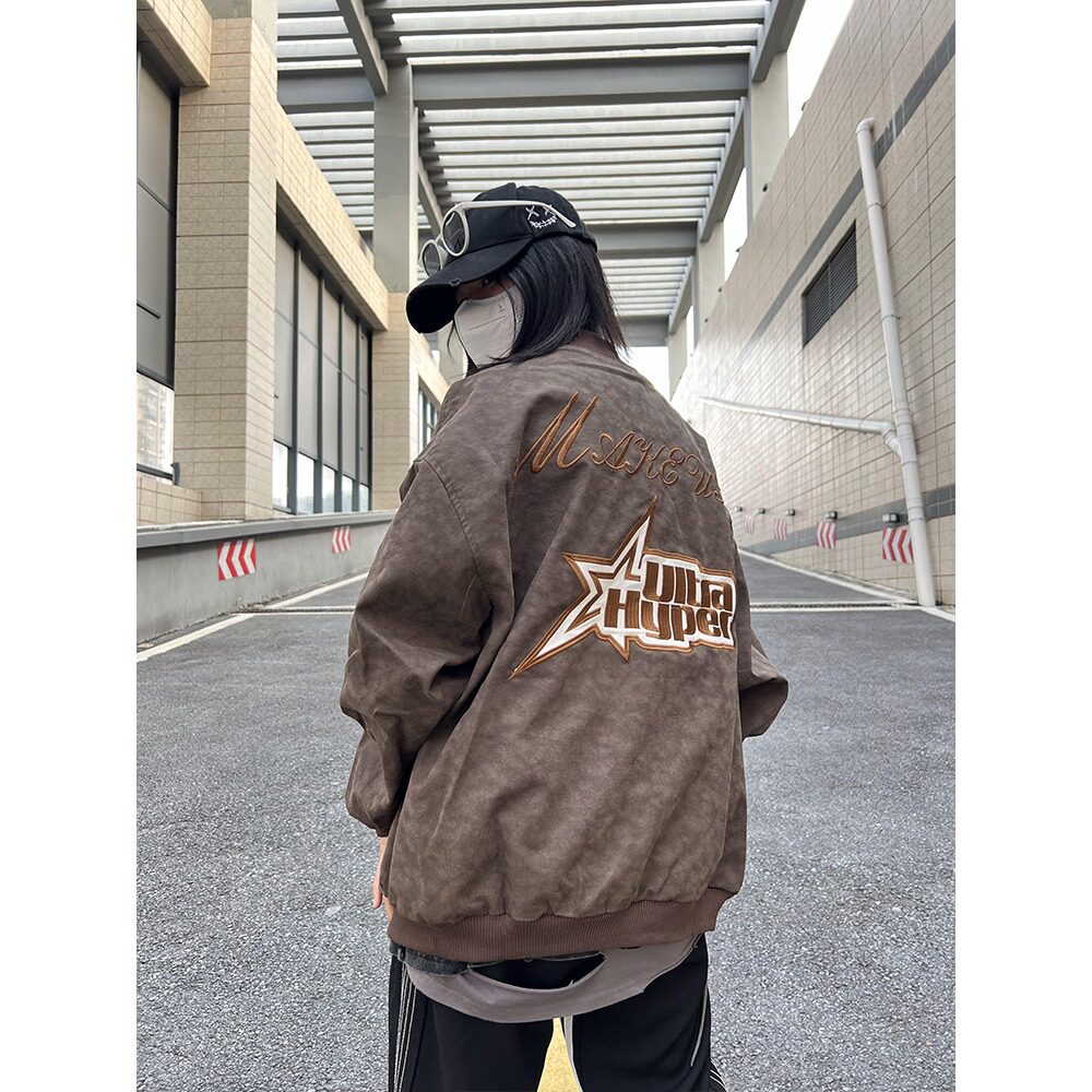 【网77】字母刺绣棒球服夹克男嘻哈宽松小众高街外套A079-G90-P49,男装夹克,电商A079